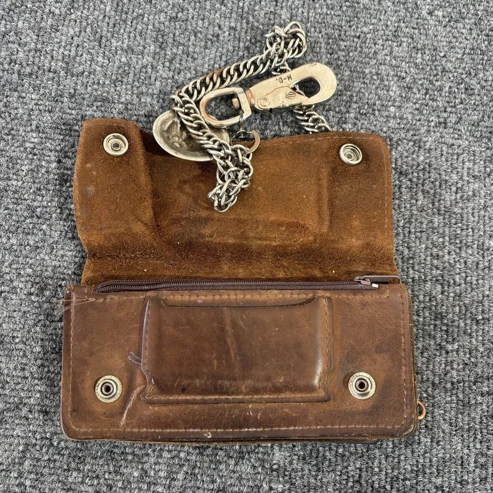 Vintage 90s Harley Davidson Leather Wallet And Willie-G Skull Chain H-D 90s